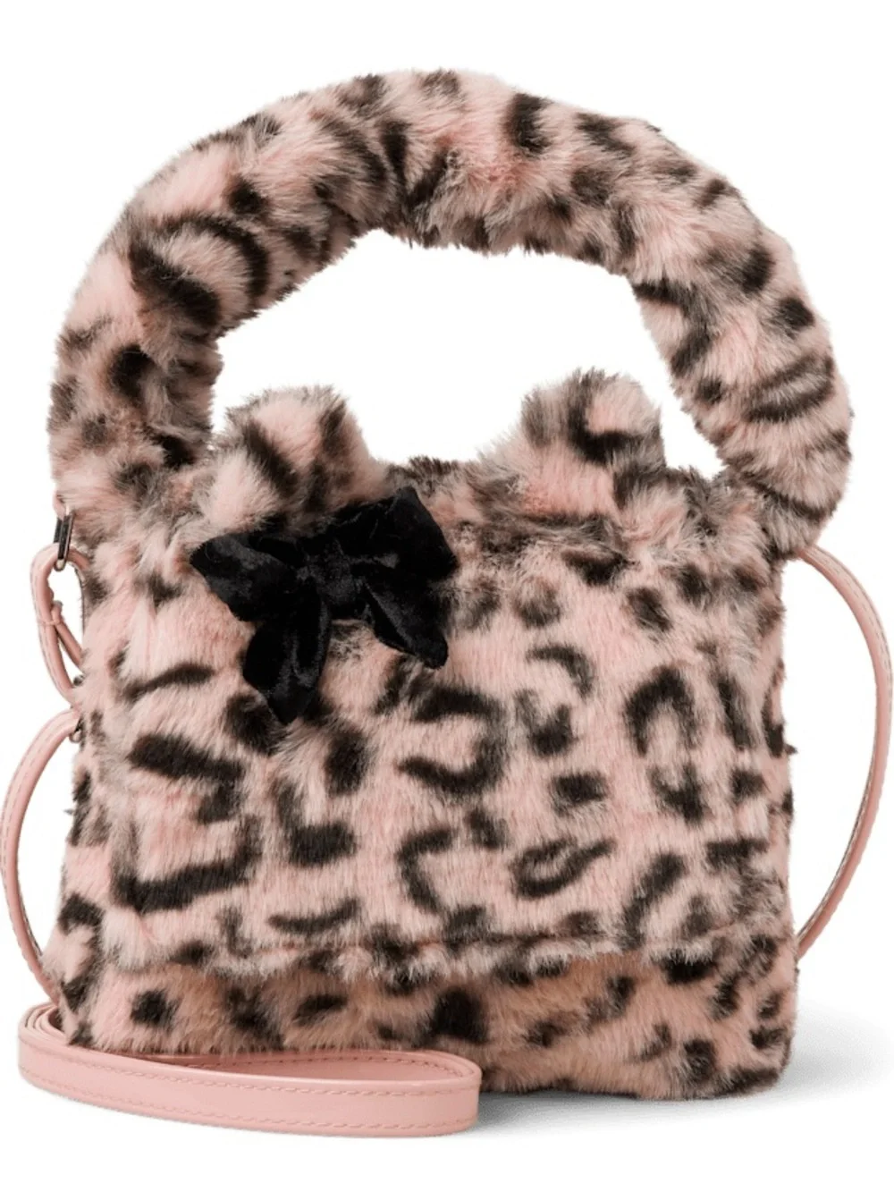 Gymboree Girls Faux Fur Leopard Print Purse Handbag Black Bow Bag
